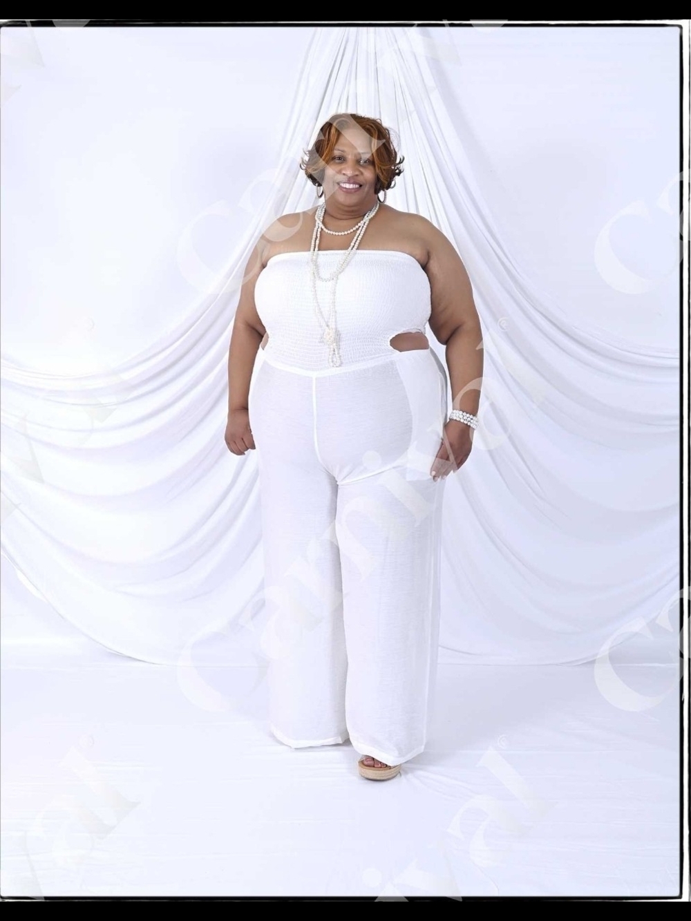 Plus Size Strapless White Wide-Leg Jumpsuit